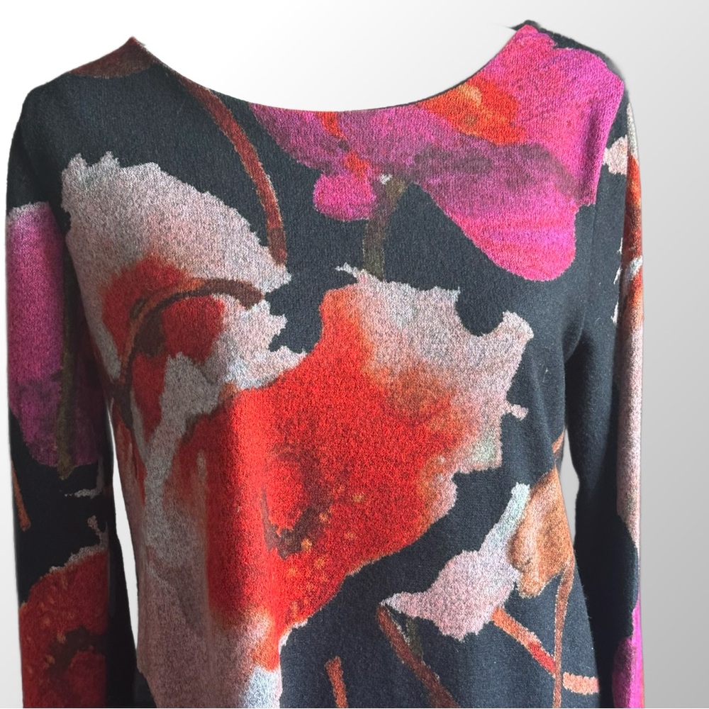 Soft Surroundings Floral Knit Tunic Women Small Black Pink Red 2CA94 Long Sleeve - Picture 2 of 9